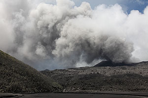 Asha dn steam plume from Dukono volcano