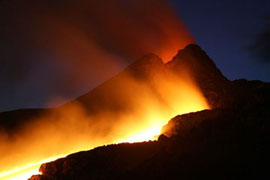 Etna Volcano Erupting Lava Flow