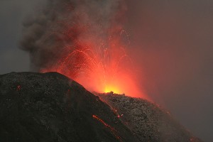 Santiaguito Eruption Night Incandescent