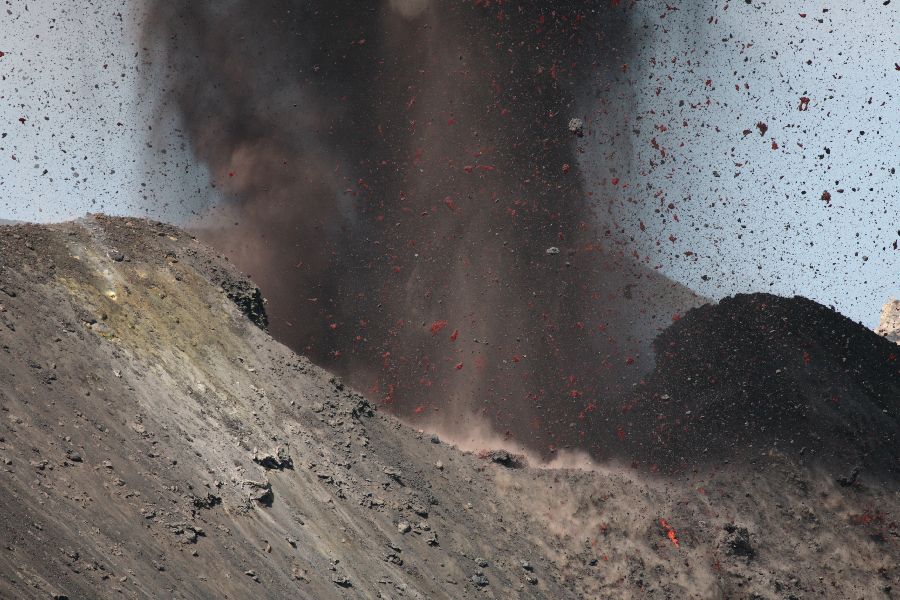 Ash Eruption Column, Stromboli Volcano