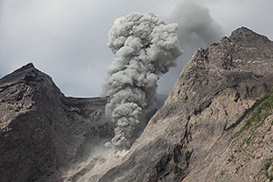Eruption of light ash cloud, Batu Tara Volcano