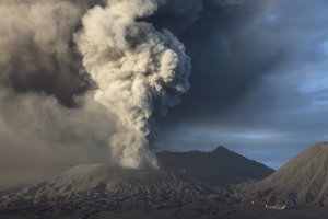 Eruption Mount Bromo Volcano, Tengger Caldera, 2010-2011 mushroom-shaped ash cloud