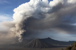 Eruption Mount Bromo Volcano, Tengger Caldera, 2010-2011 ash cloud