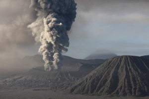 Eruption Mount Bromo Volcano, Batok, Tengger Caldera, 2010-2011 ash cloud