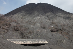 Building buried in ash at Base of Batok cone, Bromo Volcano