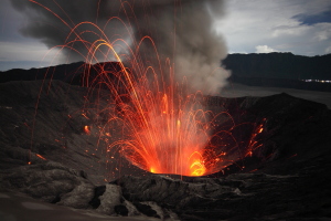 Mount Bromo volcano strombolian eruption 2010-2011