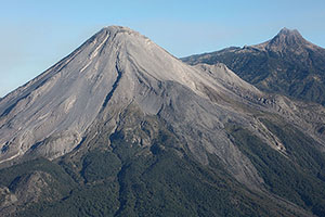 Fuego de Colima volcano and Nevado de Colima from aircraft