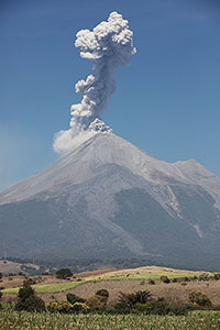 Ash cloud following explosive eruption of Colima volcano, from East