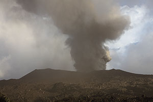 Dukono Volcano in mist of ash
