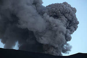 Dukono Volcano, Ash cloud following eruption, close-up