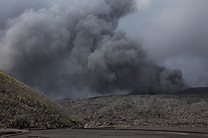 Grey ash clouds from Dukono Volcano