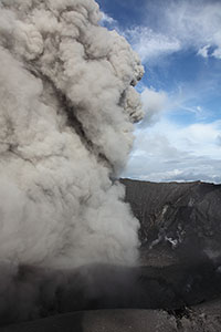 View into crater of Dukono volcano