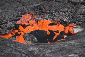 Erta Ale Lava Lake Crust bursting open lava fountain