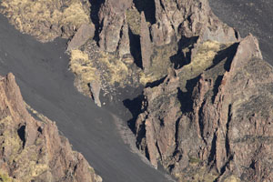 Etna volcano - Volcanic dike structures formed by magma rising into elastic cracks and solidifying
