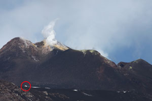 SE Crater complex, Mount Etna volcano, bus for scale