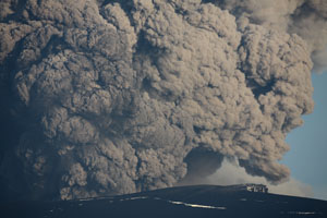 Eyjafjallajökull volcano erupting ash cloud
