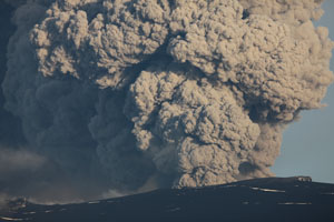 Eyjafjallajökull volcano erupting dense ash cloud