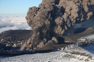 Aerial image, Eyjafjallajökull volcano, ash eruptions
