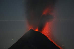 Fuego Volcano Nighttime Strombolian Eruption