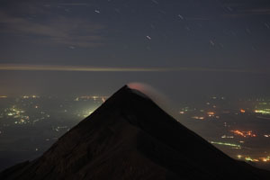 Fuego Volcano Glowing at Night