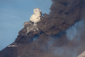 Ash cloud from summit of Kliuchevskoi volcano