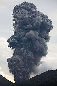 Powerful ash eruption from Lokon-Empung volcano, Kawah Tompaluan crater, 6th December 2012, portrait orientation