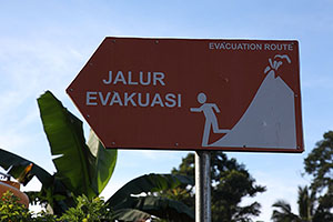 Evacuation sign near Lokon volcano