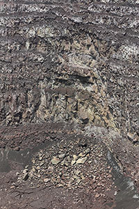 Inner crater wall shows layered lava deposits, Masaya volcano