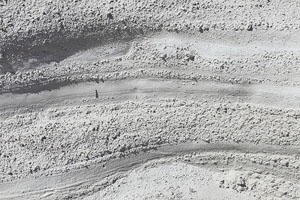Intercalated beds of fine ash and small pumice, detail, Sarakiniko, Milos