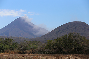 Minor ash venting, Momotombo volcano, view from north