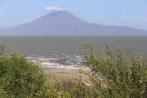 View of Momotombo volcano over Lake Managua