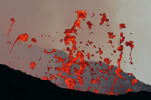 Nyamuragira Volcano eruption 2011 / 2012 - lava bombs from spattering / fountaining activity