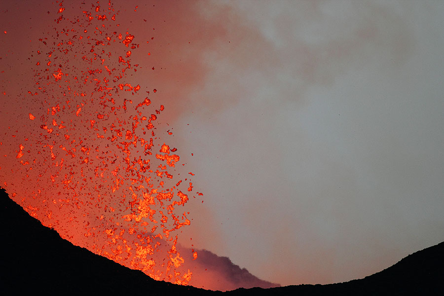 Nyamuragira Volcano Eruption throwing Lava in air