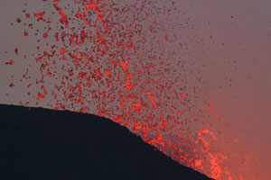 Nyamuragira Volcano eruption 2011 / 2012 - intense shower of lava bombs 