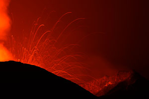Nyamuragira Volcano volcanic bomb trajectories at night 