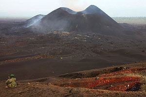Nyamuragira volcano - lone ranger viewing active cone