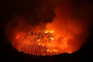 Nyiragongo volcano, lava lake at night