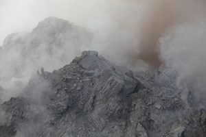 Ash producing vent, Paluweh volcano, Rerombola lava dome