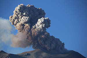 Vulcanian eruption of Sabancaya Volcano. Ash cloud.