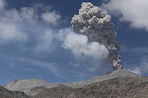 View of Ampato-Sabancaya erupting from NNE
