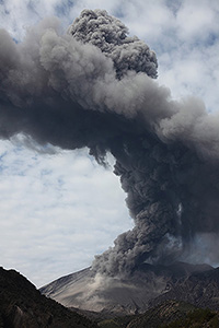 Tall ash column from Sakurajima volcano, Japan