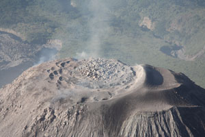 View of Santiaguito Volcano Caliente Vent from Santa Maria with eruption