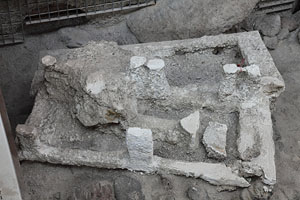 Upturned bedframes, Akrotiri excavations, Thira, Santorini