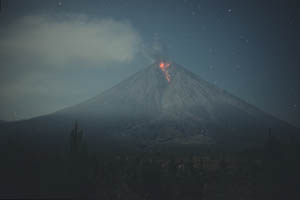 Nighttime Eruption Semeru Volcano