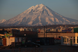 Koryaksky Volcano rising above city of Petropavlovsk, Kamchatka