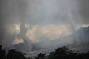 Tornados on hot PF flowfield, Sinabung Volcano