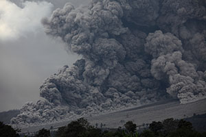 Pyroclastic Flow under clouds, Sinabung Volcano