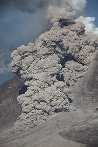 Pyroclastic Flow in sunlight, Sinabung Volcano, Sumatra, Portrait format