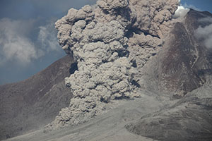 Pyroclastic Flow in sunlight, Sinabung Volcano, Indonesia