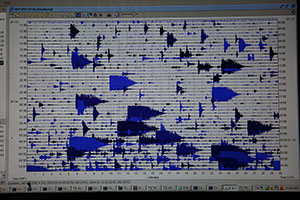 Seismometer readout, Sinabung volcano